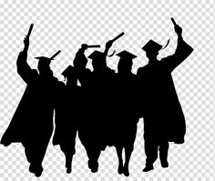 graduates in graduation caps and gowns are silhouetted against a white background, with their arms