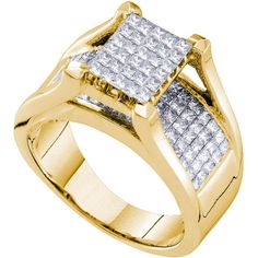 GND 14K Yellow Gold Princess-Cut Diamond Cluster Bridal Engagement Ring - 1.5 Carat Total Diamond Weight Princess Cut Gold, Engagement Wedding Ring Sets, Wedding Engagement Ring, Bridal Engagement Rings, Mens Pendant, Princess Diamond, Princess Cut Diamonds, Gold Diamond Rings, Diamond Cluster