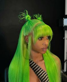 Neon Green Hair, Exotic Hairstyles, Teenage Hairstyles, 13x4 Lace Front Wig, Green Wig, Hair For Women, Multicolored Hair