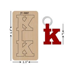 a wooden keyring with the letter k on it next to an image of a door hanger