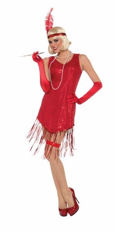 a woman in a red flap dancer costume