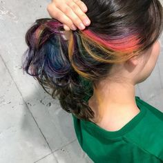 Streaks Of Color In Hair, Rainbow Underneath Hair, Under Hair Dye, Rainbow Lights, Hair Colour Design, Pretty Hair Color, Bright Hair, Cool Hair Color