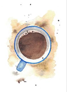 a watercolor painting of a cup of coffee