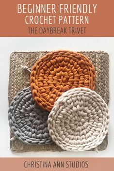 three crocheted baskets sitting on top of each other with the words beginner friendly crochet pattern