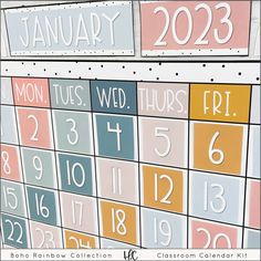 two calendars with the words january and month on them, sitting next to each other