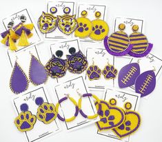 Purple and Yellow College Gameday Earrings College Football - Etsy Seed Bead Tassel Earrings, Beaded Lighter, Bead Tassel Earrings, College Gameday, Lighter Case, Diy Jewlery, Bead Embroidery Jewelry, Purple And Yellow, Earring Tutorial