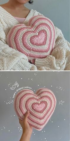 Boho Chic Vibes: Free Crochet Cushions for Every Style Free Heart Pillow Crochet Pattern, Free Pink Crochet Patterns, Crochet Projects For Valentines Day, Crochet Free Pillow Pattern, Crochet Patterns Free Pillow, Crochet Fun Pillows, Room Crochet Decor Ideas, Heart Crochet Projects, Crochet Ideas Valentines Day