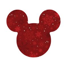 a red mickey mouse head with snowflakes on it