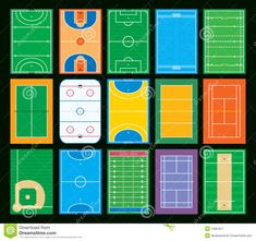 basketball court layouts with different colors and markings on black background stock photo - image