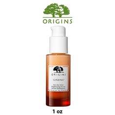 Origins GinZing Into the Glow Brightening Face Serum, Free Ship, New! (1.0 oz) What it is:  A serum infused with potent vitamin C, green coffee seed, AHAs, and BHAs, that helps smooth texture, refine pores, and visibly brighten dull skin. Skin Type:  Normal and Combination Skincare Concerns: Pores, Dullness, and Uneven Texture Formulation:  Lightweight Serum Highlighted Ingredients: - Retexturizing Complex (Green Coffee Seed + AHA/BHA Blend) 5%: Supports cell turnover. - Vitamin C: Brightens ski Origins Ginzing, Coffee Seed, Origins Skincare, Aha Bha, Brightening Serum, The Glow, Skin Care Moisturizer, Dull Skin, Face Serum