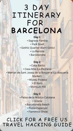 the 3 day itinerary for barcelona