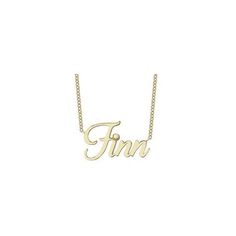 a gold plated necklace with the word find in scripting it's uppercase