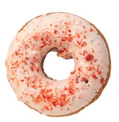 a donut with white frosting and red sprinkles