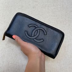 Chanel Black Caviar Zippy Long Wallet With Gold Hardware (J060) Condition: Great, Preloved With Light Signs Of Use. Light Corner Rubs With Silvering/Fading On The Zipper Pull. Interior Is Clean With Light Signs Of Use. Please Review All Photos And Video. Comes With Card And Sticker. Any Questions Please Message Or Comment Down Below Elegant Evening Wallets With Zipper Closure, Designer Evening Wallet With Zipper Closure, Luxury Evening Wallet With Zipper Closure, Designer Rfid Blocking Wallets For Evening, Designer Evening Wallets With Rfid Blocking, Luxury Black Clutch With Palladium Hardware, Classic Evening Bags With Rfid Blocking, Chic Formal Bags With Rfid Blocking, Luxury Rfid Blocking Bags For Daily Use