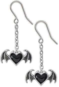 Black Metal Emo Earrings, Black Stainless Steel Jewelry With Black Enamel, Edgy Heart-shaped Pierced Jewelry, Edgy Metal Jewelry With Heart Charm, Gothic Heart-shaped Jewelry With Adjustable Chain, Gothic Heart Jewelry With Adjustable Chain, Emo Style Jewelry Gift, Emo Metal Earrings For Gift, Emo Style Metal Earrings For Gift