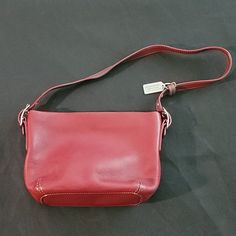 Brand New No Tags Vintage Small Cherry Red Leather Coach Bag Top Zip & Handle W=7 1/2 L=5 1/4 Classic Red Satchel With Removable Pouch, Classic Burgundy Bags For Errands, Coach Burgundy Bag With Adjustable Strap, Red Rectangular Satchel With Silver-tone Hardware, Coach Burgundy Shoulder Bag With Adjustable Strap, Coach Burgundy Shoulder Bag For Everyday Use, Red Bag With Silver-tone Hardware For Daily Use, Daily Red Bag With Silver-tone Hardware, Classic Red Coach Satchel