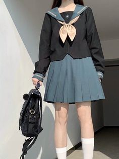 リボンタイ付き刺繍ラインセーラートップス＋プリーツスカート【長さが選べる】 - Belchic Sailor Top, Inoue Orihime, School Uniform Outfits, Blazer And Skirt Set, Blazer And Skirt, Fashion Design Drawings, Ribbon Tie, School Fashion, Dream Clothes