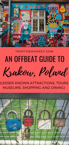 an offbeat guide to krakon, poland with text overlaying the image