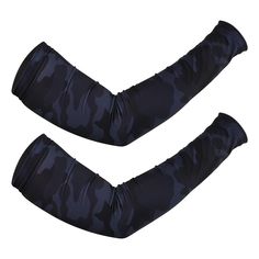 pair of black camouflage arm sleeves on white background