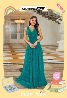 Formal V-neck Tiered Mesh Green Ball Gown Rj11113 Green Ball Gown, Ball Gown, Ball Gowns, Shop Now, Mesh, V Neck, Green, Clothes