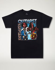 You'll love listening to your favorite Outkast album while rocking this stylish Outkast Vintage Collage T Shirt. With this Outkast tee in your wardrobe you'll always be showing you're a true fan. Officially licensed Exclusively at Spencer's Crewneck Short sleeves Tagless Material: Cotton Care: Machine wash Imported This shirt is Unisex Sizing only For a fitted look, order one size smaller than your normal size Hip Hop T-shirt For Fall Concert, Band Logo Tops For Fall Streetwear, Hip Hop Style T-shirt For Fall Concerts, Pop Culture Text Print Tops For Streetwear, Black Band Logo T-shirt For Fall, Casual Band Logo T-shirt, Pop Culture Graphic Print Tops For Fall, Urban Streetwear Tops With Band Logo, 90s Text Print T-shirt For Fall