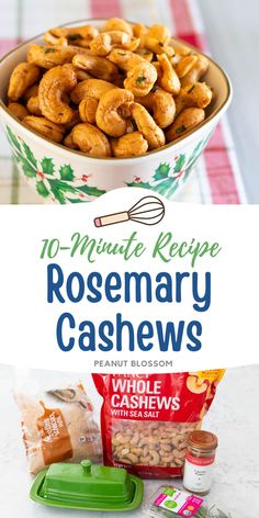 This easy 10-minute party snack is a delicious way to fill up those festive candy dishes. Homemade rosemary cashews have a sweet and spicy kick to them and are the perfect addition to a charcuterie or snack board. They also make a fantastic homemade holiday gift for friends or co-workers. Sweet And Spicy Cashews, Party Snack Mix Recipes, Rosemary Cashews, Nuts And Seeds Recipes, Holiday Party Snacks, Party Mix Snacks, Weekend Snacks, Spicy Cashews