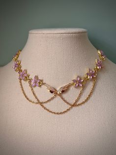 "Pink Rose choker necklace/Princess/fairy/handmade/magical/dreamy/flower/angelic/zircon/bestgift/prinsess The length is 40CM + 5CM extension chain. So it is 40-45cm adjustable. (15.74\"-17.71\") Material: pure copper gold-plated, natural mother-of-pearl, natural crystal, artificial crystal hand-carved, shell beads" Princess Choker, Fairycore Necklace, Butterfly Choker Necklace, Black Tiara, Ethereal Jewelry, Butterfly Choker, Prom Necklaces, Pretty Jewelry Necklaces, Fancy Jewellery Designs