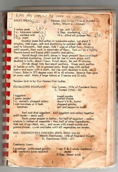 an old recipe book with writing on it