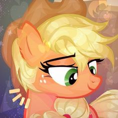 an image of a cartoon pony with green eyes and blonde hair looking at the camera