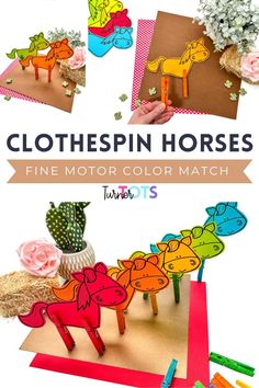 paper crafts for kids to make with clothespin horses and other things in the background