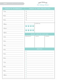 a printable daily planner with the words, get things done and checklist on it