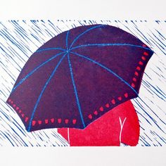 a drawing of a person holding an umbrella in the rain