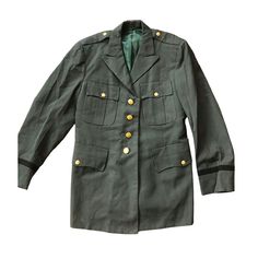 Vintage US Military Men Green Coat Uniform by Lauterstein's. In great condition with beautiful interior lining. It has a black stripe on each sleeve on the forearms. 4 front pockets. 34" Chest, 31.5" length of coat.  Most of our pieces are pre-loved vintage or antique items. They will sometimes have some wear as they are at least 20 years old. Please examine and zoom in on the photographs as they are part of the description and let us know if you need more pictures and information. COMBINED SHIP Formal Long Sleeve Uniform, Military Uniforms Long Sleeve Formal, Military Style Long Sleeve Formal Uniforms, Classic Formal Outerwear With Epaulettes, Formal Military Uniform With Long Sleeves, Long Sleeve Military Formal Uniforms, Classic Long-sleeved Formal Uniforms, Classic Long Sleeve Formal Uniforms, Military Style Fitted Uniform For Formal Occasions