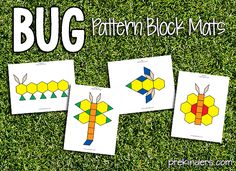 four different patterns on the grass with text overlay that says bug pattern block mats