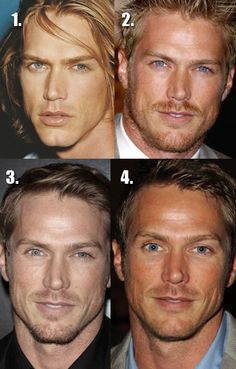 four different pictures of the same man's face, from top left to bottom right