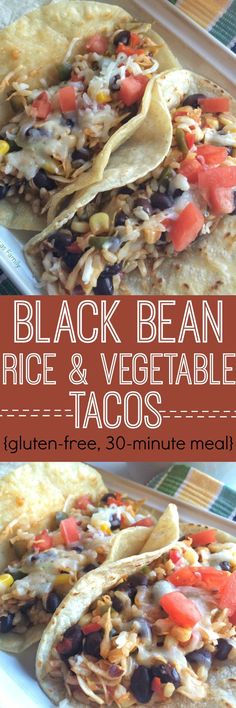 black bean, rice and vegetable tacos on a plate