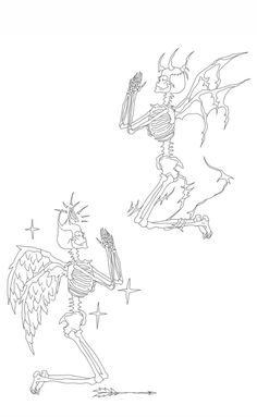 a drawing of a skeleton and a bird