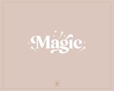 the word magic is written in white on a beige background with stars and lightnings