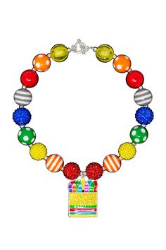 Crayon Bubblegum Necklace - Sparkle in Pink Playful Multicolor Necklace, Playful Colorful Beads Necklaces For Birthday, Playful Colorful Beads Necklace For Birthday, Cute Multicolor Necklace For Birthday, Playful Multicolor Necklace With Lobster Clasp, Fun Rainbow Necklace For Birthday, Playful Multicolor Beaded Necklaces, Cute Multicolor Jewelry For School, Colorful Playful Birthday Jewelry