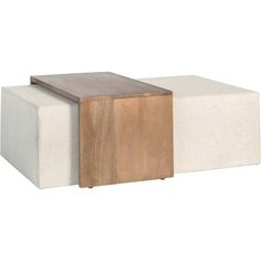 three different types of stools sitting next to each other on a white surface with wood and fabric