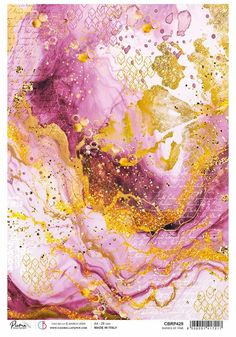 an abstract painting with gold and pink colors