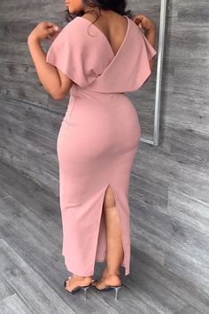 Details: Material: Polyester Sleeve Type: Short Sleeve Neckline: V Neck Length: Calf-Length Fit Type: Regular Fit Elastic: Yes Size(Inch) Bust Waist Hip Length S 33.9 25.6 33.9 53.9 M 35.8 27.6 35.8 54.3 L 38.6 30.3 38.6 54.7 XL 41.3 33.1 41.3 55.1 2XL 44.1 35.8 44.1 55.5 Tips: Due to the many variations in monitors, the color in the image could look slightly different, please take physical design and color shall prevail. Please allow 0.4""-1"" differs due to manual measurement. About Shipping • Processing It usually takes 2-5 business days for your order，while some items may take longer than expected. • Shipping - To United StatesStandard Shipping: 7-12 Business Days ($5.99) Free Shipping For Order $59.99 Learn more about Shipping Policy. About Return Items can be returned or exchanged (e Long Straight Dress, Straight Clothes, Line Dresses, A Line Dresses, Straight Dress, Multicolor Dress, Inspirational Celebrities, Pink Midi Dress, Hip Dress