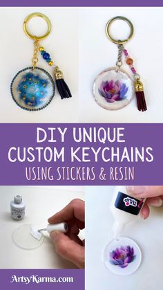 diy unique custom key chains using stickers and resin - ons to make beautiful pendants