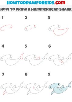 how to draw a hammerhead shark step by step instructions for kids and beginners