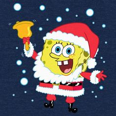 spongebob wearing a santa hat and holding a bell