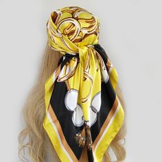 Bandanna Silk Muffler Scarf: Add a touch of classic style with this bandanna silk muffler scarf. Crafted from luxurious silk, it offers both warmth and sophistication. Perfect for accessorizing with a timeless flair, whether wrapped around your neck or draped over your shoulders." Material: Silk Material: rayon Processing Time: Once your order is received, processing time could take up to 3 business days. After your order is processed our supplier's manufacturing team will then pack and ship you Elegant Gold Shawl For Winter, Elegant Gold Scarves For Spring, Classic Silk Scarf Neckwear, Trendy Silk Scarves, Elegant Gold Scarf One Size, Chic Gold Silk Scarf, Chic Silk Scarves For Winter, Chic Gold Silk Scarves, Elegant Winter Headscarf