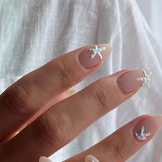 Kirstan Hart on Instagram: "Loved these so much they need a still 🤍  Inspo: @safinailstudio  Using: @biosculpturegelgb @magpie_beauty  Prep & brushes: @lucypastorellitools_   #nails #mani #biosculpture #starfish #nailart #Hampshire #surrey" Cute Acrylic Designs, French Tips With Starfish, Europe Nails Aesthetic, Starfish Acrylic Nails, Summer Nails 24, Star Fish Nail Art