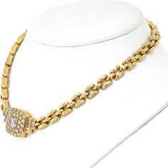 Explore the boundaries of creativity and luxury with the David Webb Platinum & 18K Yellow Gold 6.40 carat total weight Diamond Choker Necklace. Dive into a world of timeless elegance as you adorn yourself with this captivating estate yellow gold masterpiece from the legendary David Webb. Designed with meticulous attention to detail, this 15-inch interlocking chain necklace features a dazzling pave-set diamond centerpiece that steals the spotlight.At the heart of this opulent creation is a radiant round-cut diamond weighing approximately 2.40 carats, serving as the crown jewel of sophistication. Encircling this exquisite gem are smaller round-cut and baguette-cut diamonds, creating a mesmerizing total carat weight of 6.40 carats. The chain, boasting a width of 7.5mm, adds to the allure with Designer Gold Jewelry With Pave Setting, Luxury Yellow Gold Diamond Necklace, Luxury Formal Necklace With Vvs Clarity, Luxury Diamond Necklace With Polished Finish For Everyday, Luxury Gold-plated Jewelry With Pave Setting, Luxury Gold Diamond Necklace For Formal Occasions, Formal Gold Necklace With Pave Setting, Designer Polished Finish Necklaces For Formal Occasions, Luxury Gold-plated Necklace With Pave Setting