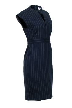 Transform your look with this Max Mara sheath dress, featuring white pinstripes against a black colorway that never goes out of style. The v-neckline and contrast banded waistline create a flattering and feminine silhouette that can be dressed up or down with a blazer and kitten heels or with flats that would look perfect for an office setting. Size 10 Shell 96% Wool 3% Elastane 1% Polyamide Unlined Plunge neckline Banded waistline Cap sleeves Concealed center back zipper w/ hook-and-eye closure Max Mara Dress, Sleevless Dress, French Girl Chic, Office Setting, Bridesmaid Dresses Plus Size, Chic Shop, School Dresses, Vintage Inspired Outfits, Ribbed Knit Dress