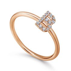 14K Rose Gold Pavé Diamond Uppercase B Initial Ring A Capital Letter, B Initial, Classic Wedding Band, Ring Stack, Initial Ring, Stackable Ring, Letter B, Anniversary Bands, Pendant Bracelet